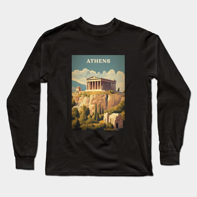 Athens Long Sleeve T-Shirt by Retro Travel Design